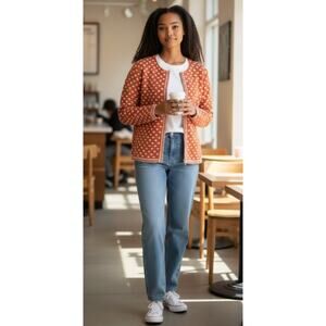 Orvis Star Knit Burnt Orange Zip Front Cardigan size Medium